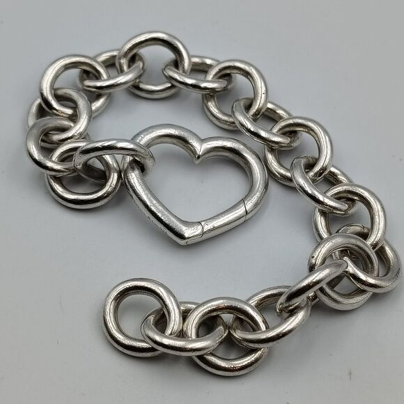 Tiffany & Co. Sterling Silver 925 Heart Clasp Bracelet 7.5" - Picture 2 of 14